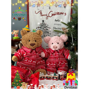 Bartholomew bear cute clothes outfits - christmas red pajamas(medium)